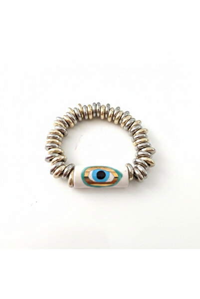 Hello Neo Jewelry Yeşil Göz Nazar Boncuklu Lastikli Metal Bileklik