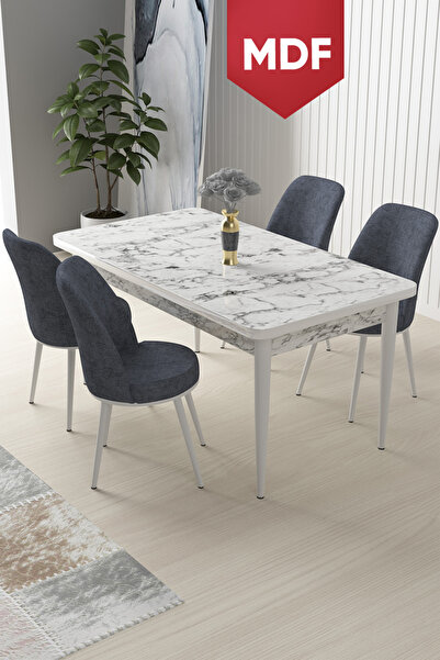 Canisa Concept Nil Serisi 70x110 MDF Sabit Mutfak Masası Takımı Beyaz Mermer ...