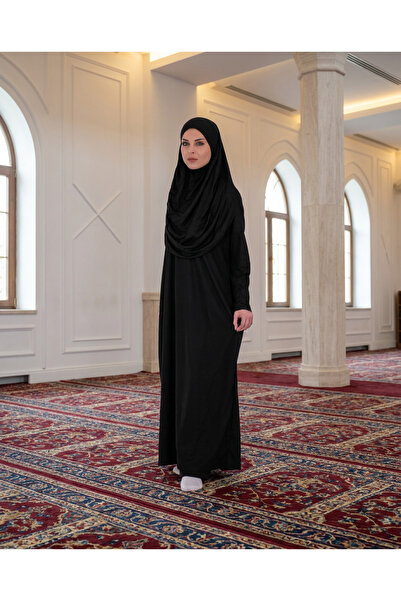 Setiora Tek Parça Namaz Elbisesi Boydan Giymeli Siyah Çantalı