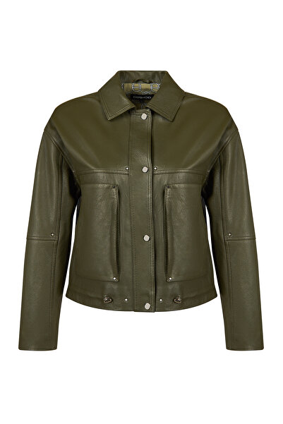 Derimod Madlen Kadın Yeşil Oversize Deri Ceket 26SGD5633S7