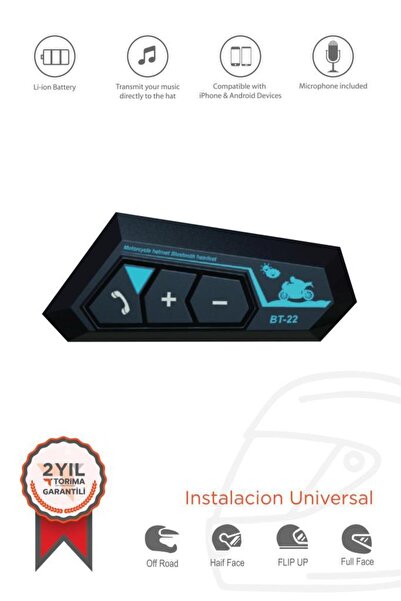 Torima İtercom Motorsiklet Bluetooth Kask İnterkom Kulaklık Torima 22 Siyah