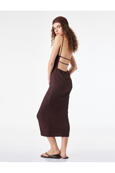 Koton Bürümcük Fabric Long Sheath Dress with Rope Straps and Back Detail