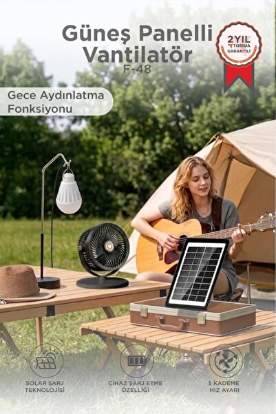 Torima Güneş Panelli Vantilatör Şarjlı Ampüllü 5 Kademeli Taşınabilir Ayarlan...