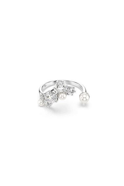 Swarovski Constella Açık Yüzük, Kristal inci, Yuvarlak kesimler, Beyaz, Rodyu...