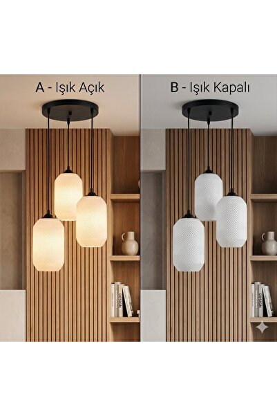 laaysa 3D Desing ZIGZAG 3'lü Siyah Sarkıt Avize 3 Başlıklı Avize Modern  E27 ...