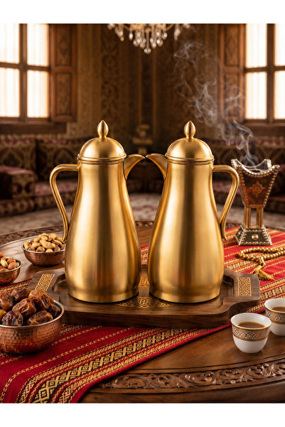 Gazella 2 Pieces Elegant Vacuum Flask Set 1+1 Liter BPA Free Hot & Cold Arabi...