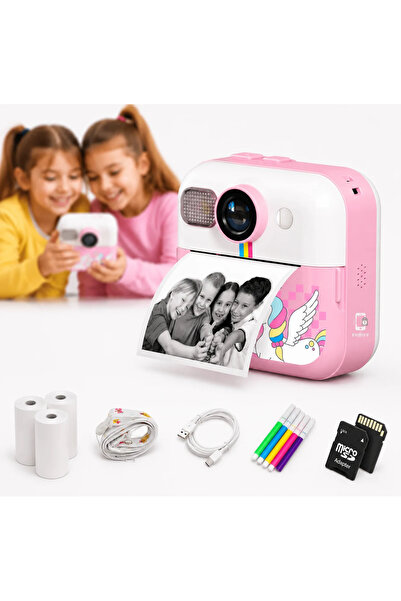 FAMIFY Camera Instant Copii 48MP, Imprimare Foto, Full HD, Card 64GB, Jocuri ...