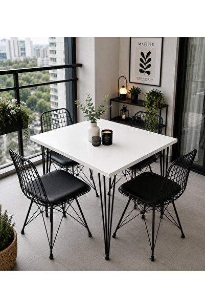 RENGİBİZ 60x70 Mutfak Masası beyaz 18 mm Suntalam Siyah Metal Ayak Balkon Mas...
