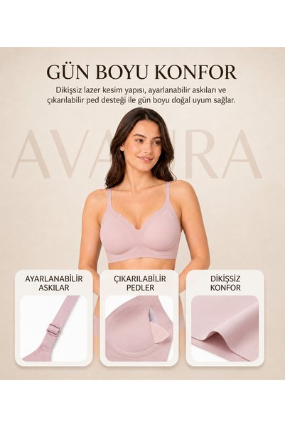 AVAURA Soft Touch Seamless Lilac Color Laser Cut Seamless Adjustable Strap Women's Bra Without Underwire