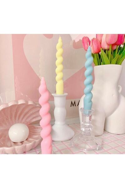 MUMBOX 3’lü Sarı Pembe Mavi Şamdan Burgu Kokulu Mum Spiral