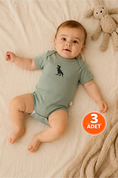 ZUMI BABY KIDS طقم ملابس داخلية للأطفال من القطن بأكمام قصيرة مطبوع عليه دينا...