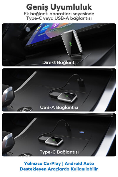 woyax Kablosuz CarPlay Dönüştürücü Android Auto Adaptörü USB/Type-C 2’si 1 arada Dongle CarPlay Kablosuz Bağlantı