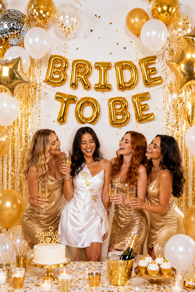 Parti dolabı Bride to Be Written Foil Balloon Concept Gold Golden Yellow Bach...