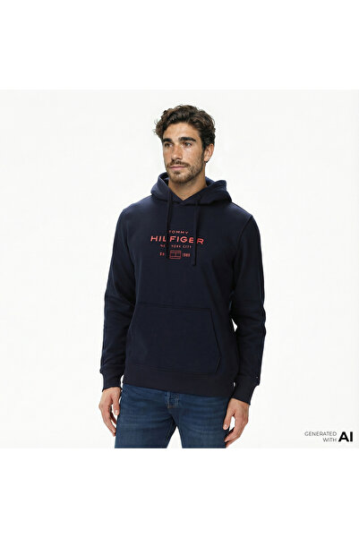 Tommy Hilfiger Oval Graphic Erkek Lacivert Hoodie