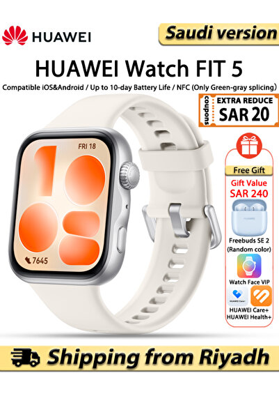 Huawei ساعة ذكية WATCH FIT 5 مع مراقبة الصحة، تقنية NFC، بلوتوث 6.0، نظام GNS...