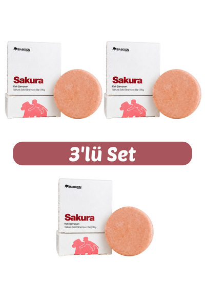 Baboon Natural Sakura Katı Şampuan 3'lü Set | Kuru, Yıpranmış ve Boyalı Saçla...