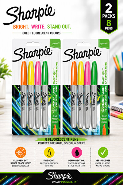 Sharpie مجموعة من 8 أقلام تحديد دائمة نيون متعددة الألوان