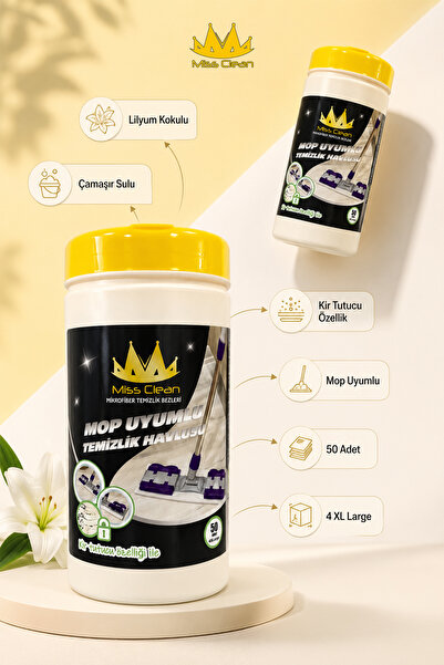 Miss Clean (50 BUCĂȚI) 4 mopuri de dimensiune XL cu sistem de prindere, cârpă...