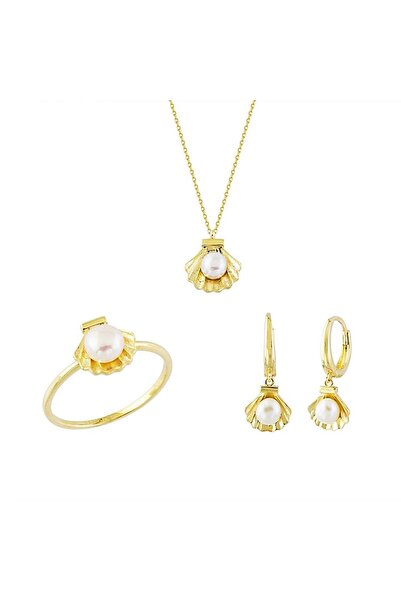Sembol Gold Altın 3'lü Takı Seti İstiridye 14K Gold