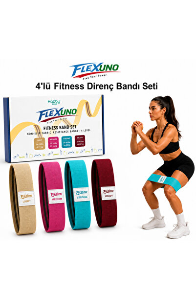 Flexuno Fitness Direnç Bandı 4 lü Set Kaydırmaz Özellikli Kumaş Aerobik Squat...
