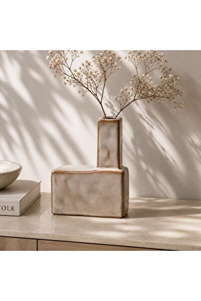 PAN HOME Tetris Ceramic Block Vase 11.5x6x15.3cm - Beige