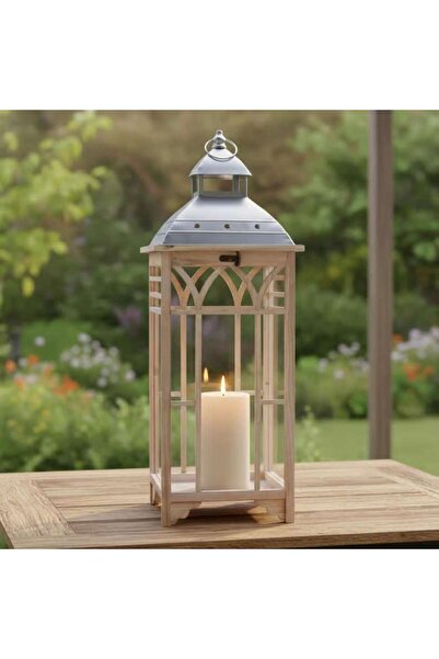 PAN HOME فانوس خشبي نيوما 30x30x82 سم - طبيعي