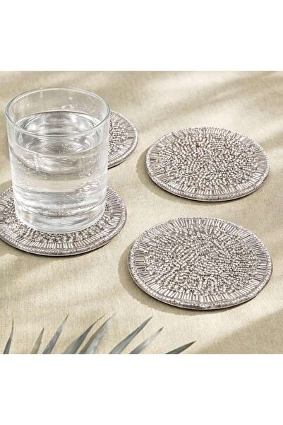 PAN HOME طقم قواعد أكواب مطرزة من أربع قطع Arteza قطر 10 سم - فضي