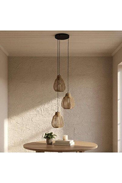 PAN HOME Cotter 3-light E27 Paper Rope Pendant Lamp 55x150cm - Natural