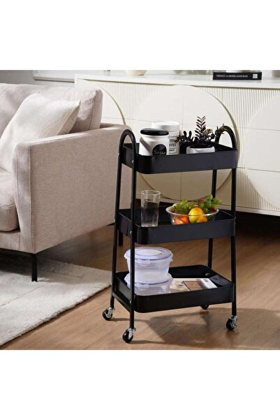 PAN HOME عربة مطبخ ثلاثية الطبقات من كازو 41x30.5x76 سم - أسود