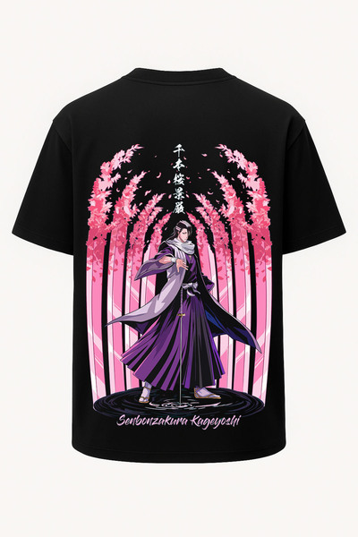 Oversize Bankai Senbonzakura Kageyoshi Bleach Kuchiki Byakuya Printed T-Shirt - Large Print - Wide K
