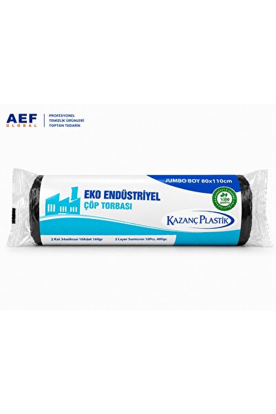 TEMİZLİK Kazanç Plastik Eko Endüstriyel Çöp Torbası Jumbo Boy 80x110 cm Siyah...