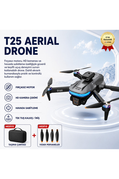 hızlı store Aerial T25 HD Kameralı, Fırçasız Motorlu, Katlanabilir Drone