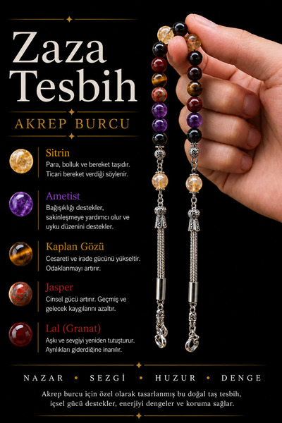 OSMANLI DEĞERLİ TAŞ Scorpiul Zaza Tesbih Piatra naturală Ametist, Ochi de Tig...