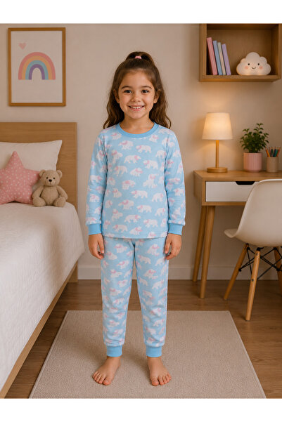elmas kids Set de pijamale de iarnă cu mânecă lungă, 100% bumbac, albastru de...