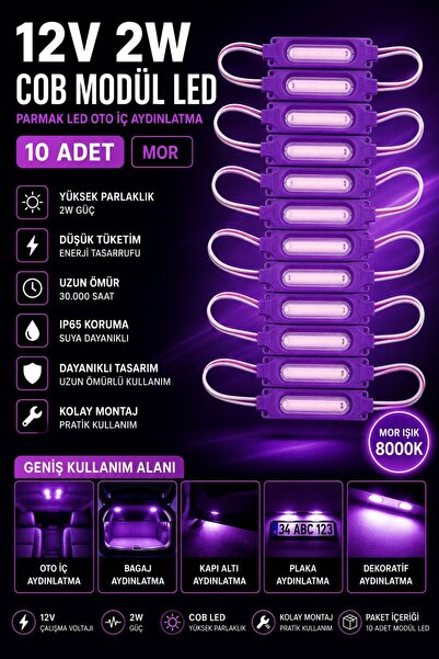 KUZEY AKSESUAR 12V 2W Cob Modül Led Parmak Led Oto İç Aydınlatma