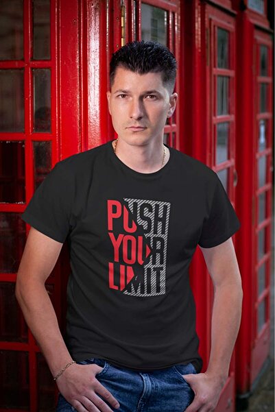 buzagi tasarım ürünleri Push Your Limit Regular Fit Unisex Black T-Shirt