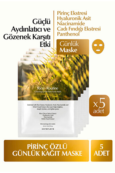 Heraflora Pirinç Özlü Yüz Maskesi 5'li | Aydınlatıcı Nemlendirici ve Gözenek ...