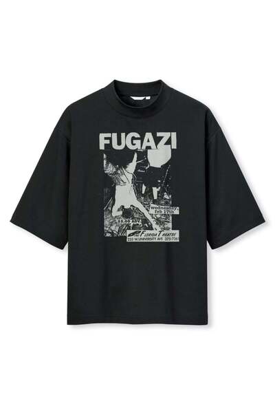 buzagi tasarım ürünleri Fugazi Digital Print Oversize Black Unisex T-Shirt