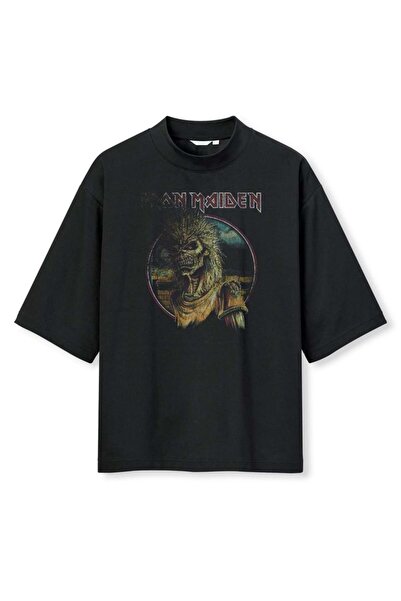 buzagi tasarım ürünleri تي شيرت Iron Maiden بطباعة رقمية كبيرة الحجم باللون ا...