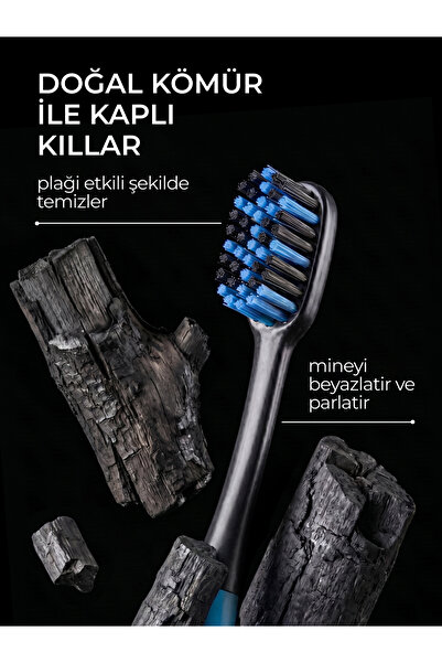 Biomed Yuvarlatılmış Özel Aktif Karbon Ile Kaplı Kıllar Black Diş Fırçası Orta