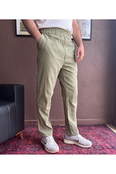 diversi.clo Men's Summer Comfortable Fit Loose Khaki Linen Trousers