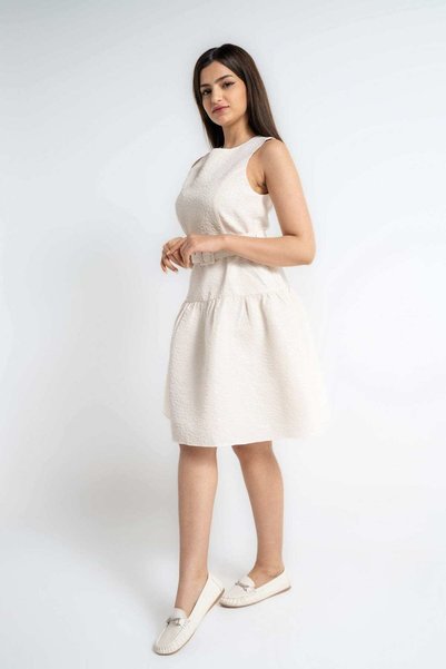mica Sleeveless Short Dress with Waist Belt