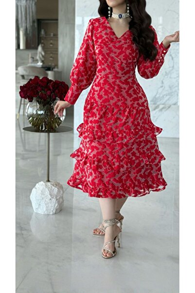 Livia 3/4 sleeve patterned midi dress