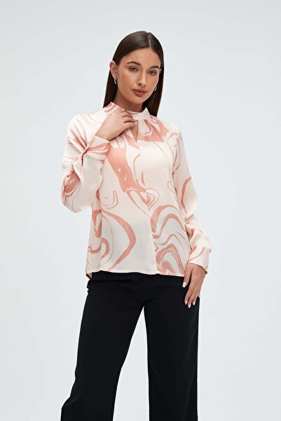 mica Women's Long Sleeve Blouse with Neckline and Chest Opening