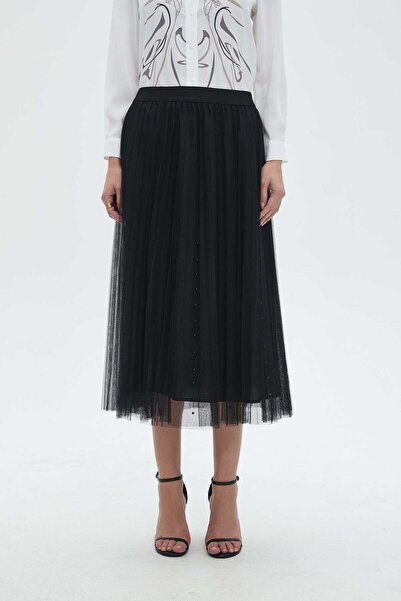 Nichii RUFFLE TULLE MIDI SKIRT WITH BEADED EMBROIDERY
