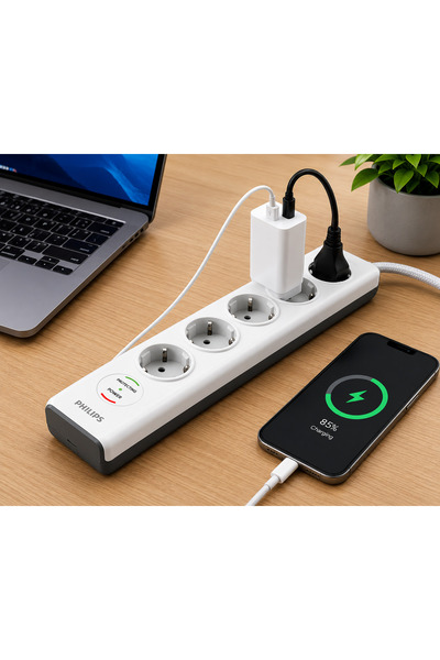 Philips Spn7040wa/62 Akım Korumalı Priz 600j 4'lü - 2m