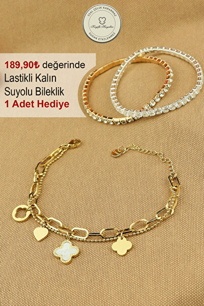 Keyifli Hayaller Çelik Bileklik- 2li Birleşik Zincir Yonca 316L Çelik Bilekli...