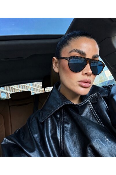 PİYESBOUTİQUE Women's Leopard Blue Pilot Drop Sunglasses, Uv Protection, Retr...