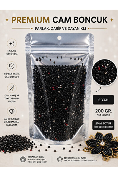 Boncuk 200 Gr Premium Black Glass 2 mm
