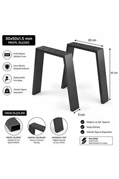 DUOF Metal Bank Sehpa Orta Sehpa Ayağı 2 Adet Ayak 42 cm Mobilya Ayağı
